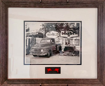 Framing of vintage Mobil gas station sign  with winged Pegasus